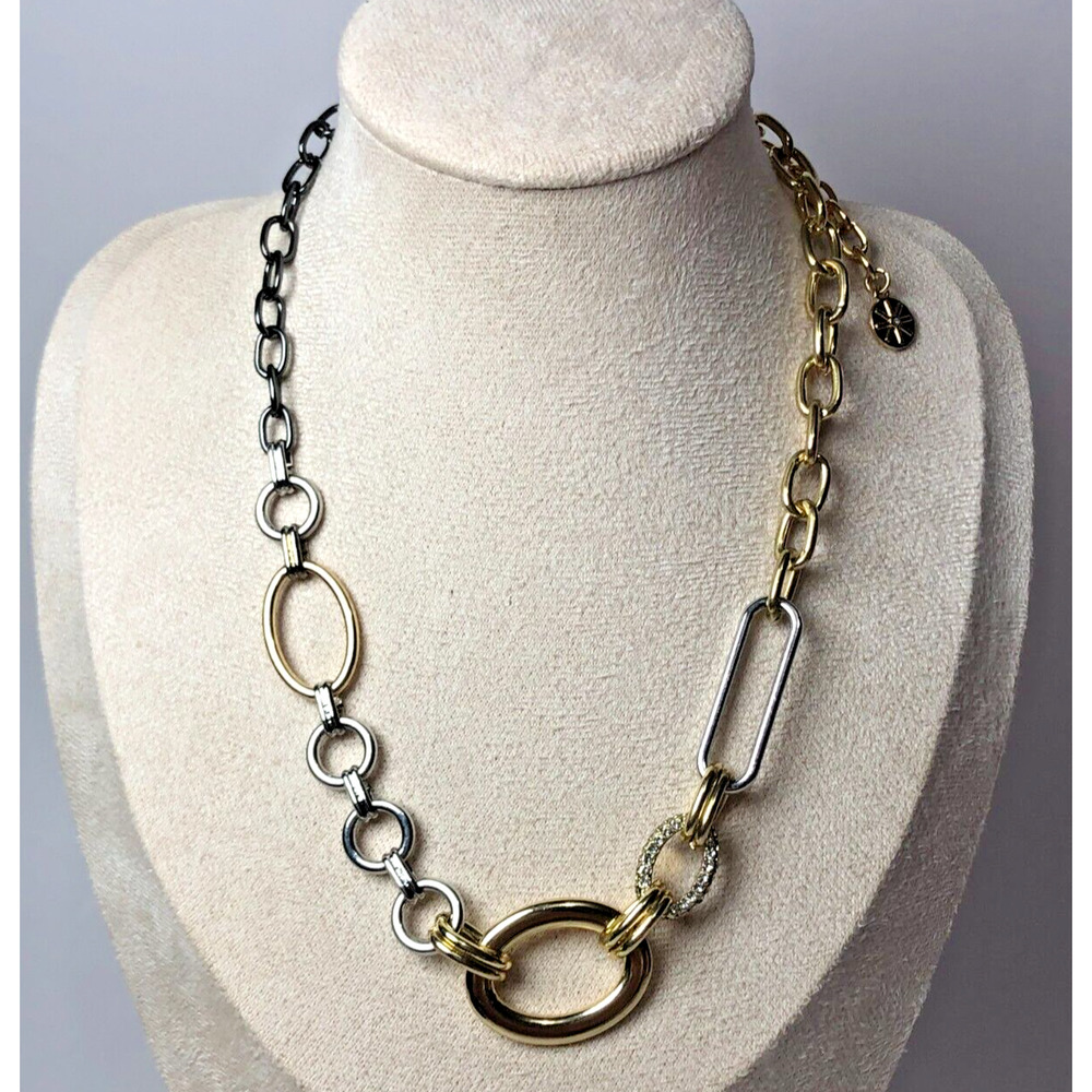 Signed RJG Graziano 18-20" Multicolor Chain Link Necklace Adjustable Crystals